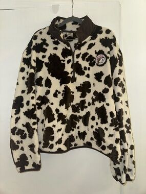 Cow Print Fleece Pullover Jacket - Women